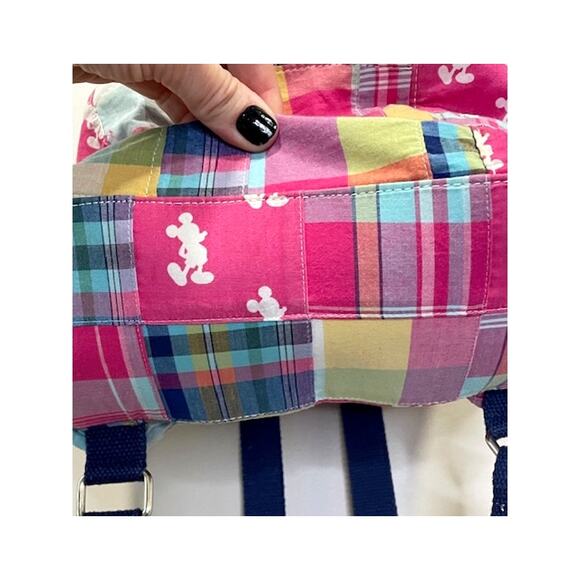 Disney Parks Mickey Silhouette Pink Madras Patchwork Backpack - Picture 5 of 8